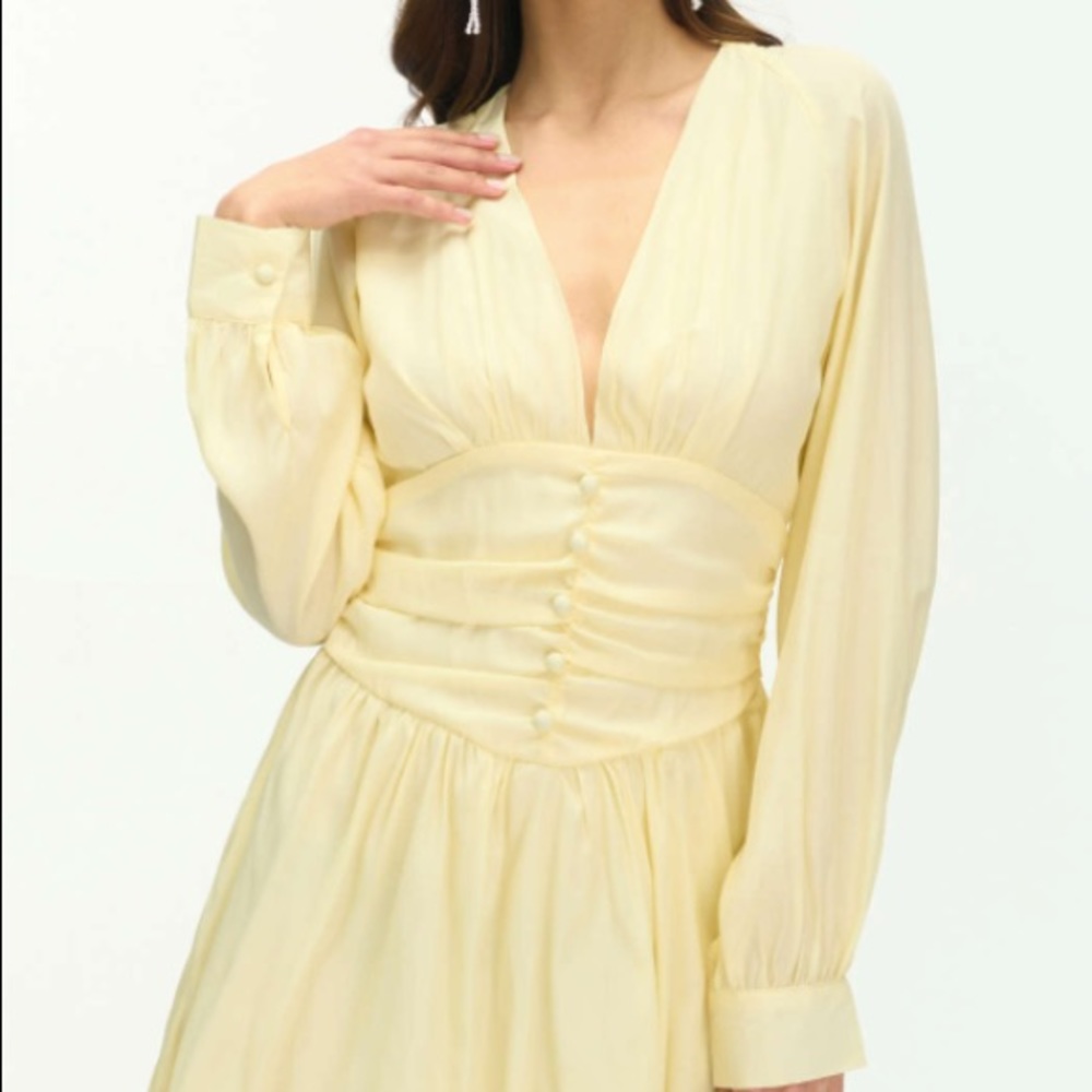 Cider Deep V Yellow Mini Dress - Picture 3 of 5